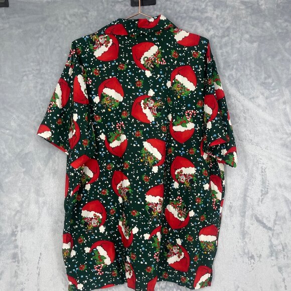Christmas Shirt Mens 2XL Green Red Santa Claus Reindeer Snowman Button Front - Picture 5 of 14